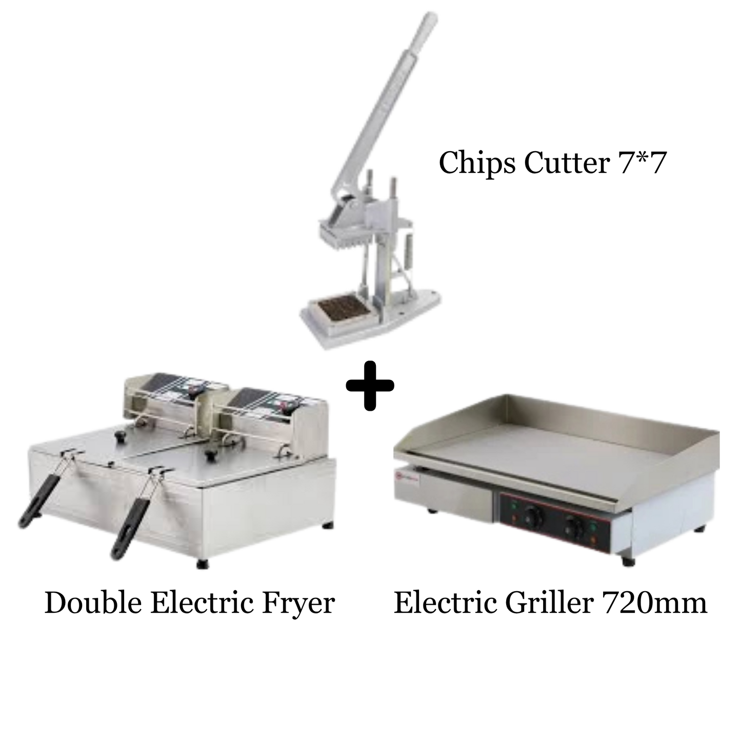 Food Business Starter Pack – Chips Cutter, Dual Fryer & Flat Top Griller
