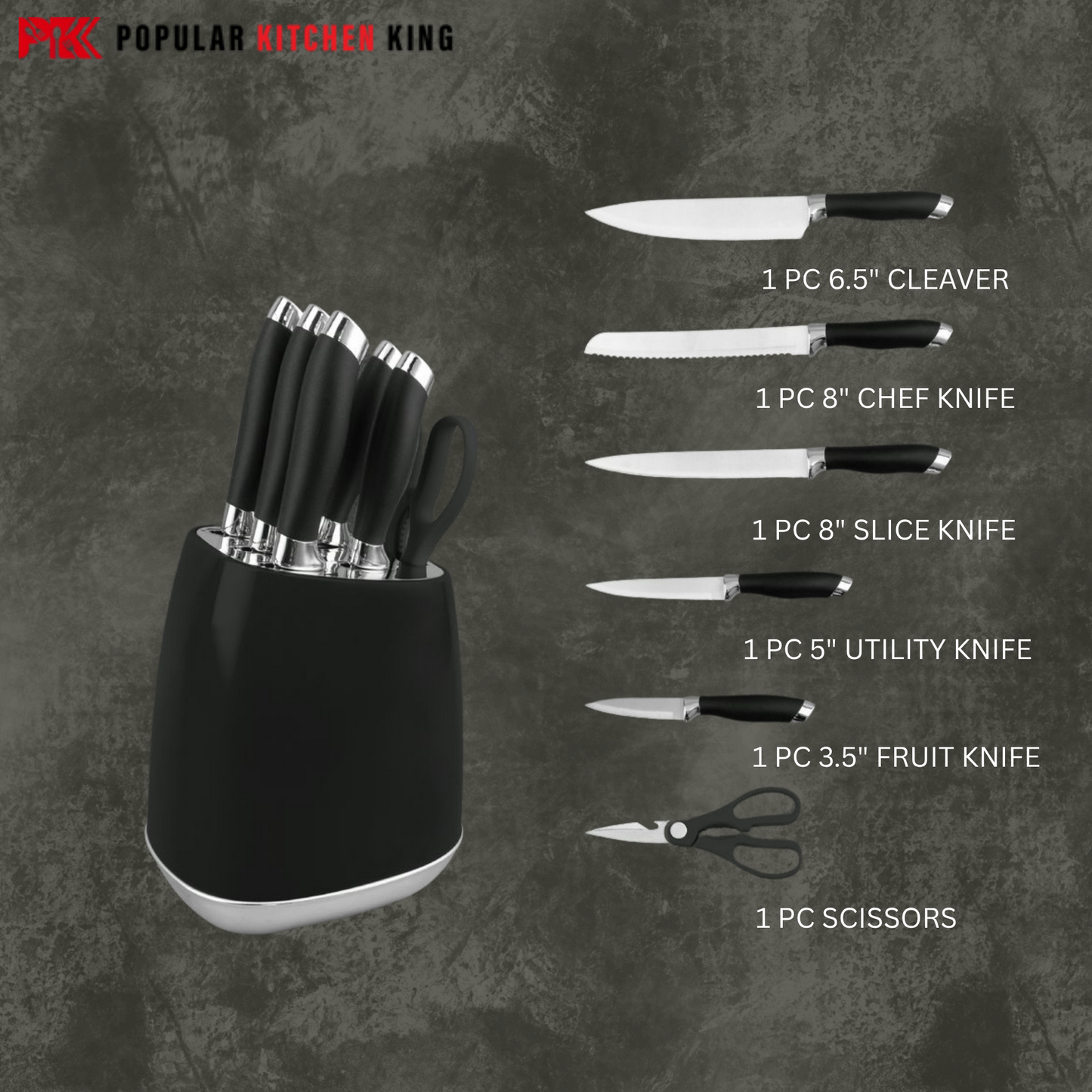 Royal Retro Knife Set – 7-Piece Vintage Stainless Steel Kitchen Knives with Block