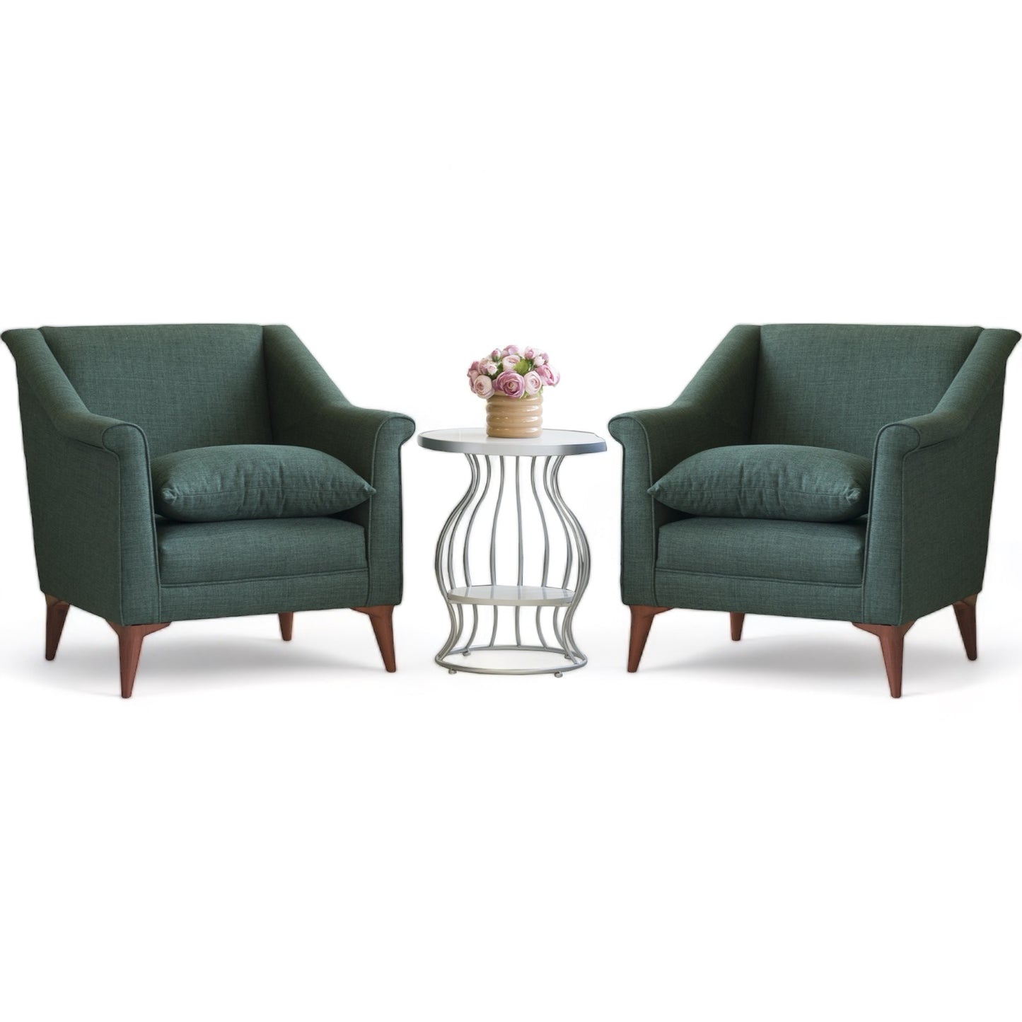 GREEN OCCASIONAL CHAIR SET WITH PLASTIC LEGS
