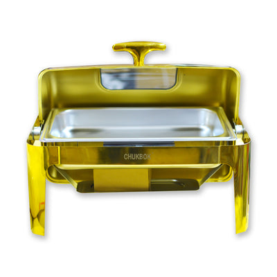 Gold Chafing Dish Rectangular With Window & Roll Top Lid (13LTR)