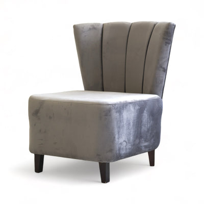 Grey Velvet Chair With Wooden Legs