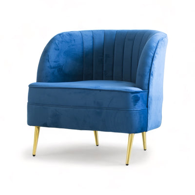 BLUE OCCASIONAL CHAIR WITH METAL GOLD LEGS