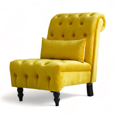 YELLOW OCCASIONAL CHAIR WITH WOODEN LEGS