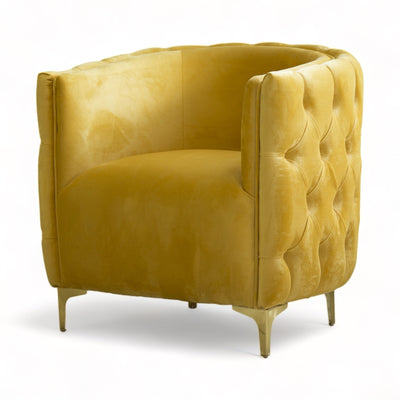 YELLOW TUP CHAIR WITH GOLD METALLIC LEGS