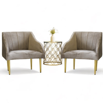 SKIN VELVET OCCASIONAL CHAIR SET WITH METAL GOLD LEGS