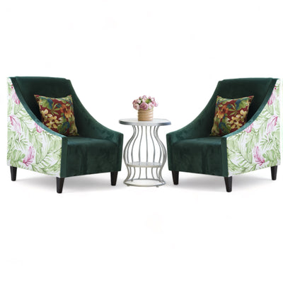 GREEN MULTICOLOUR OCCASIONAL CHAIR SET WITH WOODEN LEGS