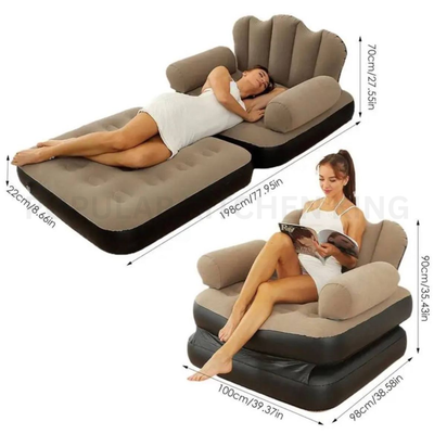 Inflatable Folding Sofa Bed with Arm Rest – Convertible Air Couch + Bed